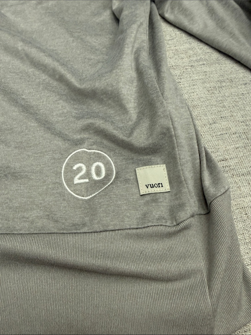 Vuori Heather Gray Crewneck Sweatshirt with Patch Detail - Picture 2 of 4